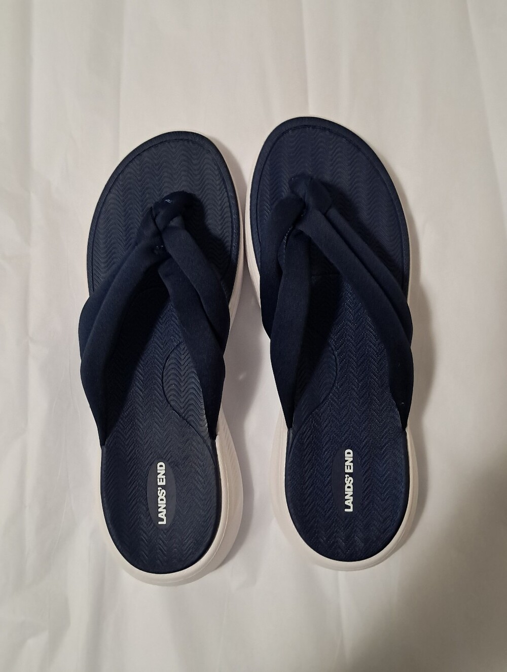 Lands' End Essential Strappy Navy Blue Cushioned Flip Flop Sz. 7.5